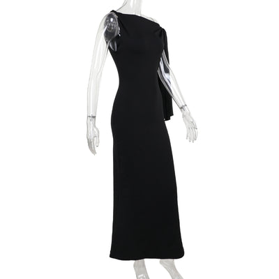 One-shoulder Ribbon Long Dress Ins Fashion Slim Sleeveless Dresses