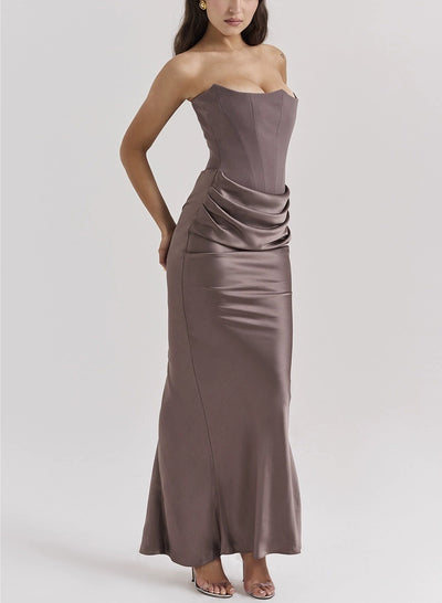 Off-Shoulder Slimming Fishbone Silk Dress – Elegant Black Statement