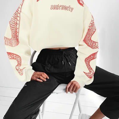 Printed Hooded Pullover Loose Retro Sweater