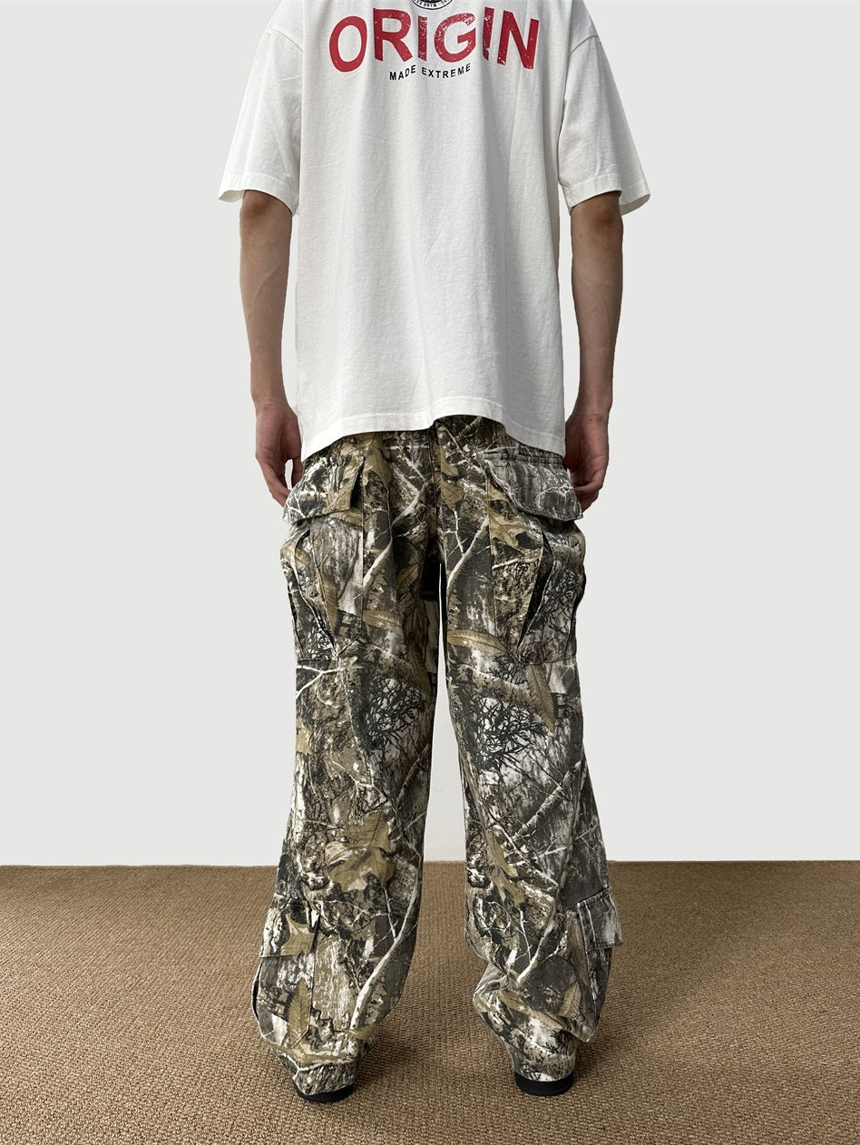 Loose Straight Camouflage Overalls - Worn Look