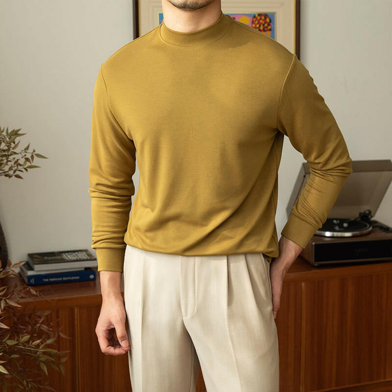 Stylish Men's Semi-turtleneck Solid Color Base Shirt