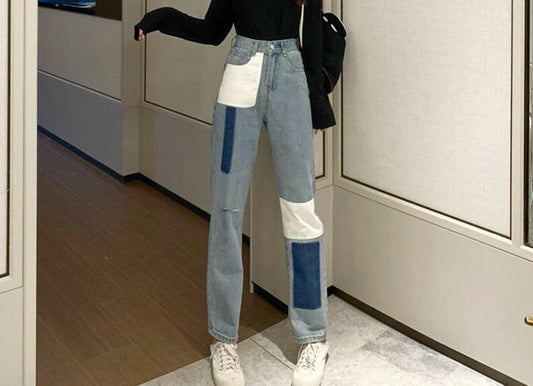 Straight pants stitching loose denim women