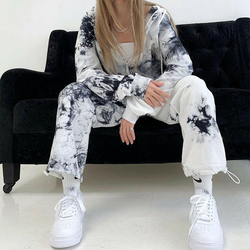 Loose High Waist Straight Tie-dye Splash-ink Elastic Waist Casual Pants