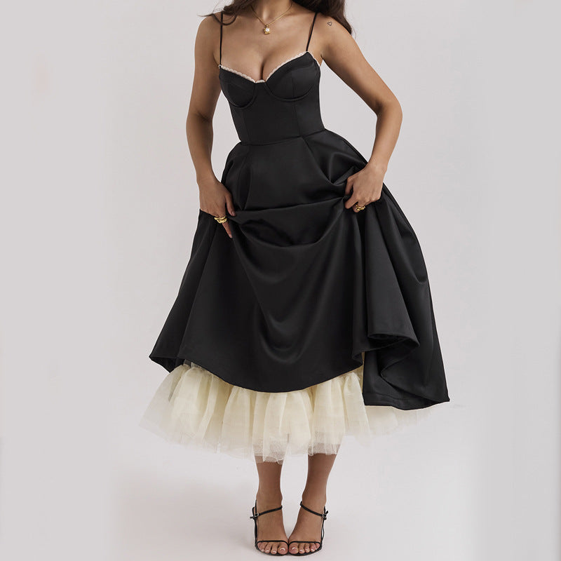 Light Luxury Heavy Industry Slimming Voile Suspender dress