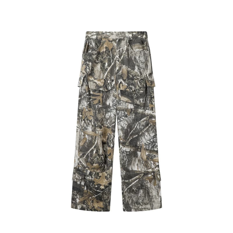 Loose Straight Camouflage Overalls - Worn Look