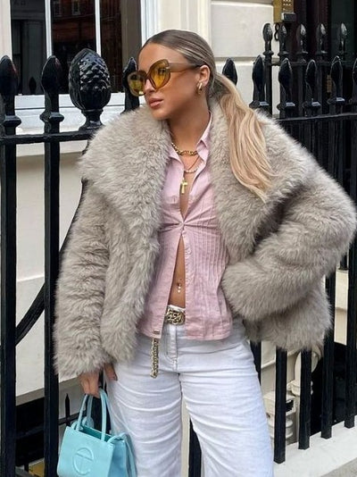 Women’s Warm Plush Lapel Jacket – Winter Outwear