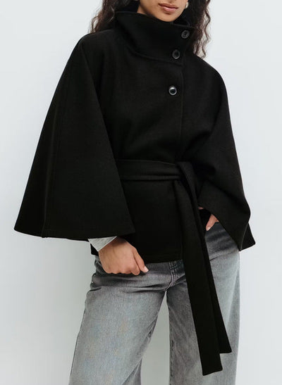 Women’s Belted High Neck Batwing Coat