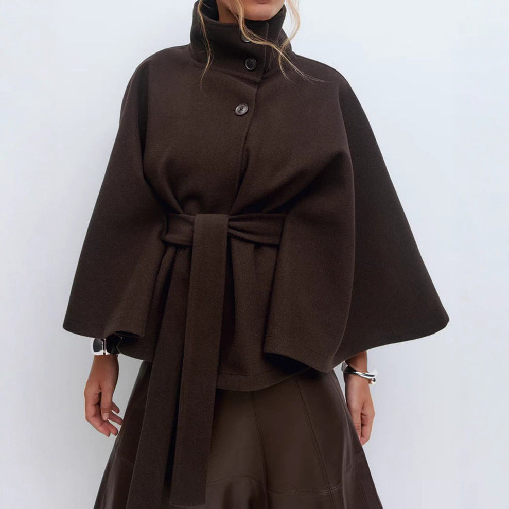 Women’s Belted High Neck Batwing Coat