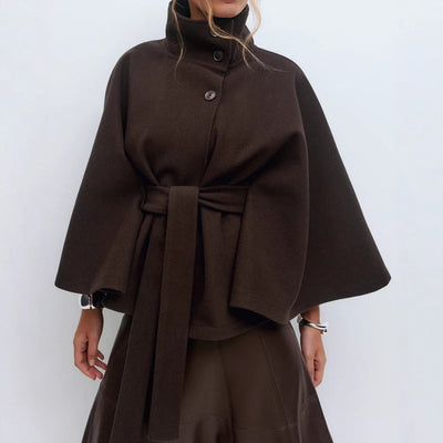 Women’s Belted High Neck Batwing Coat