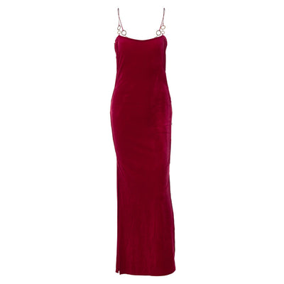 Solid Color Suede Side Hollow Sexy Stitching Steel Ring Sling Dress