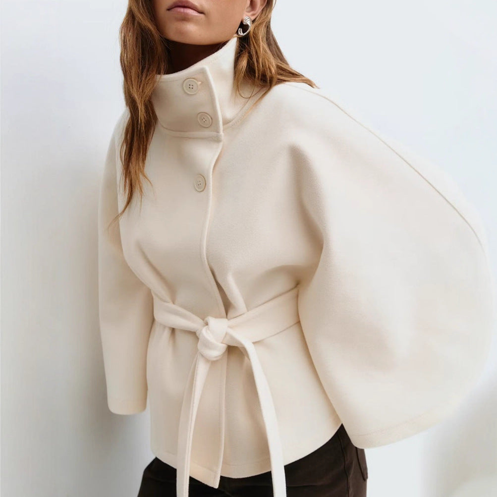 Women’s Belted High Neck Batwing Coat
