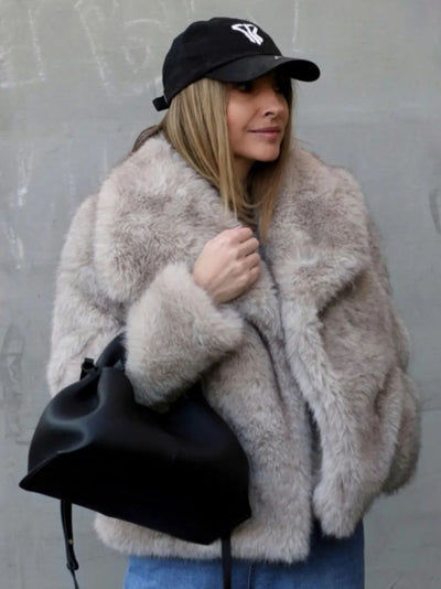 Women’s Warm Plush Lapel Jacket – Winter Outwear