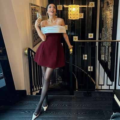 Sexy Slim-fit Off-shoulder Contrasting-color Dress