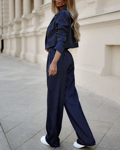 Women’s Striped Cropped Blazer & Pants Set