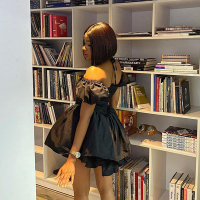 Off-shoulder Halterneck Skirt Puff Sleeve Dress