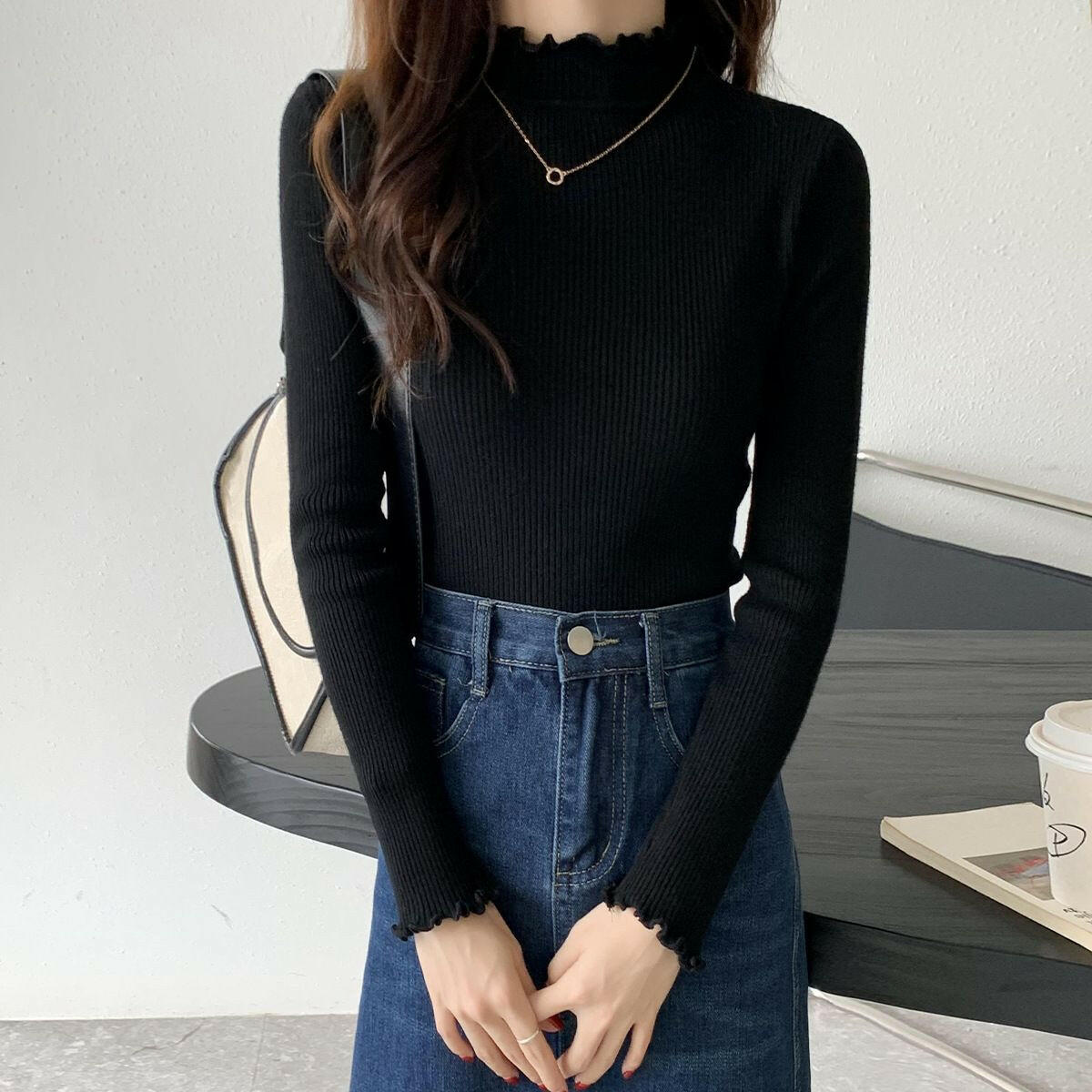 Half High Collar Inner Lining Bottom Sweater