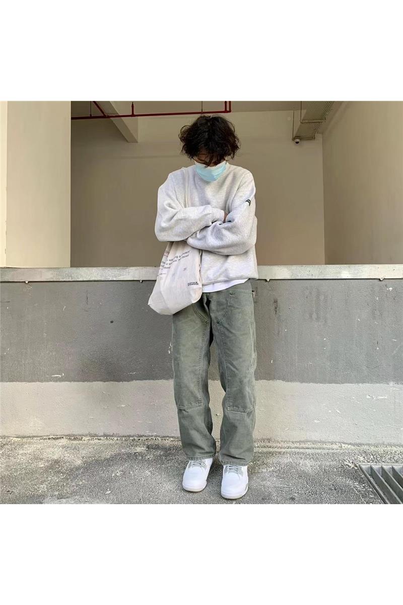 Washed Old Double Knee Canvas Overalls Cutting Pants