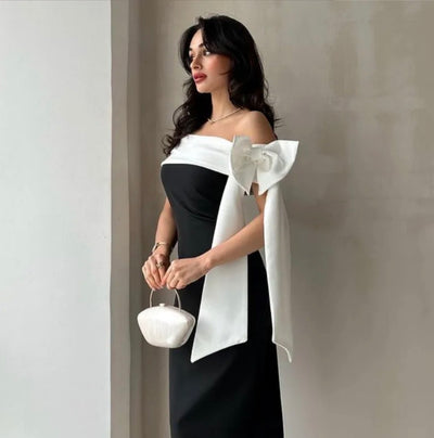 Women’s Off-Shoulder Ribbon Dress – Slim Fit Style