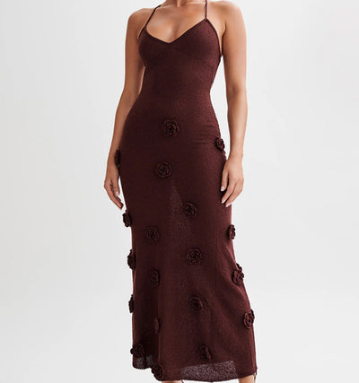 Women's Braces Skirt Three-dimensional Flower Knitted Backless Lace-up Dress