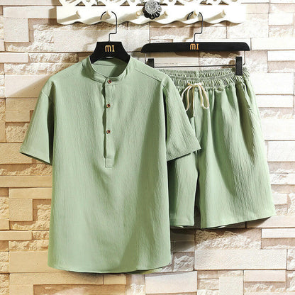 New Summer Two-Piece Set Stand Collar and Short Sleeves