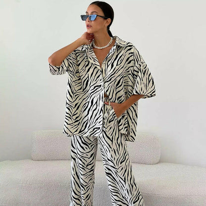 Satin Zebra Striped Matching Suit