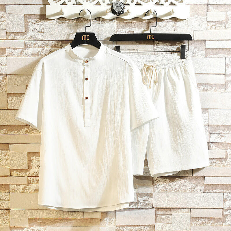 New Summer Two-Piece Set Stand Collar and Short Sleeves