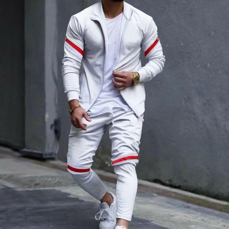 Slim-Fit Men's Sports Long-Sleeved Cardigan Sweater and Fashionable Casual Trousers Set