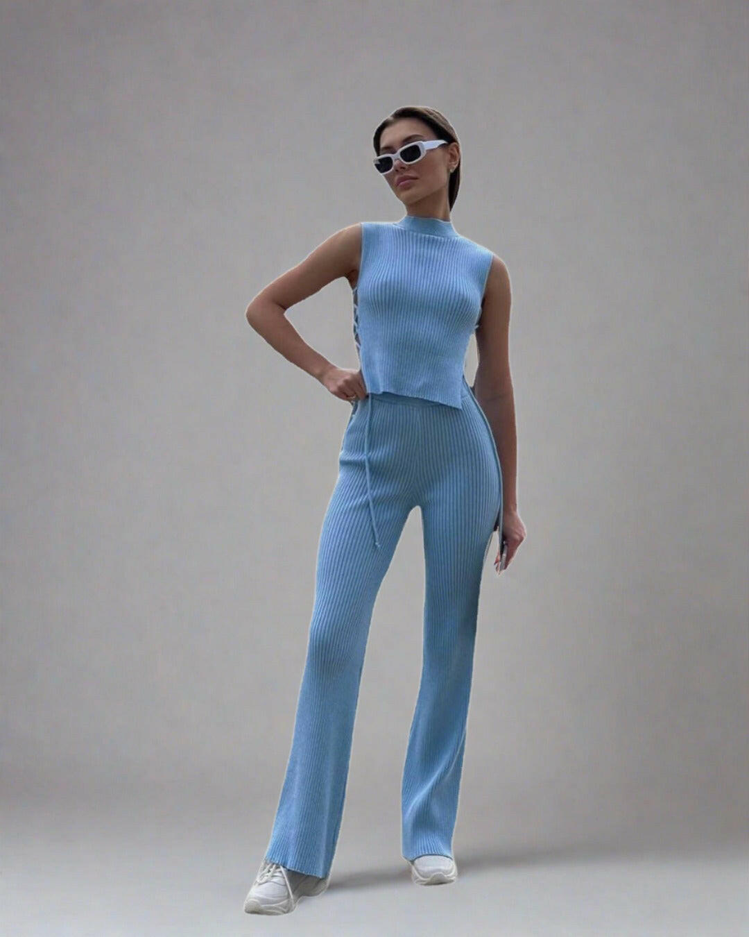 Knitted Woven Vest Pants 2 Pieces Matching Suit