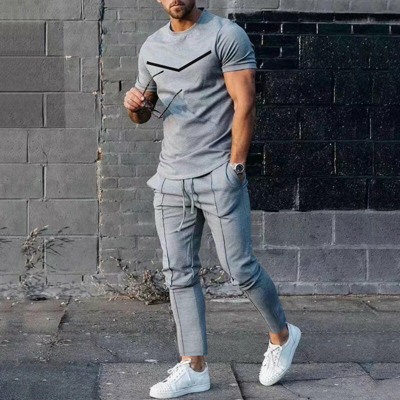 Men's Casual Round Neck Printed Two-piece Set