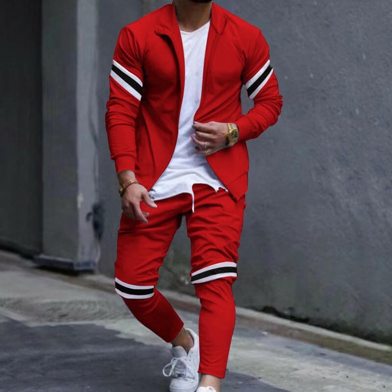 Slim-Fit Men's Sports Long-Sleeved Cardigan Sweater and Fashionable Casual Trousers Set