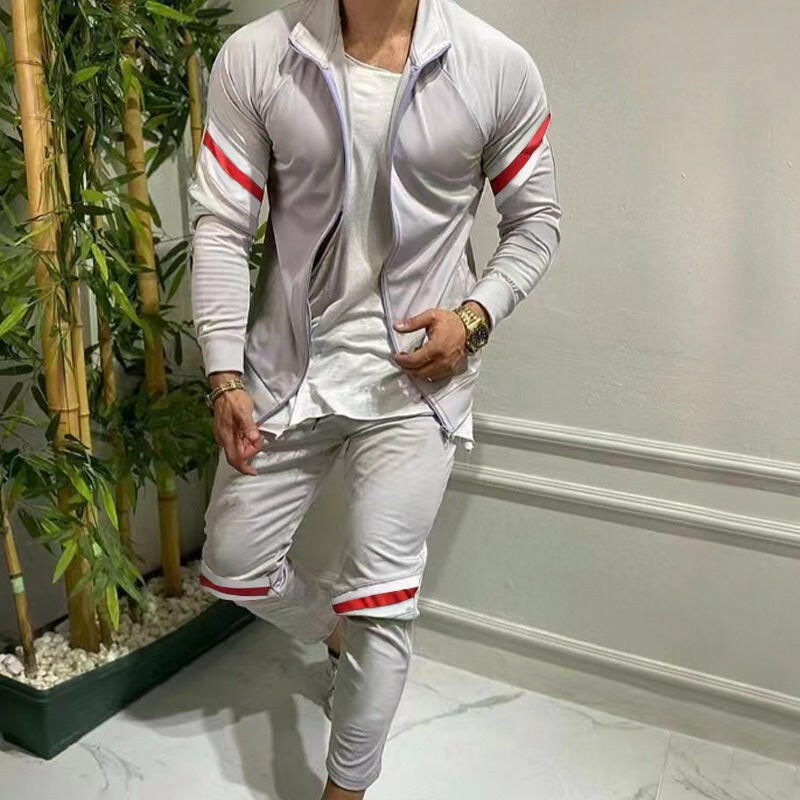 Slim-Fit Men's Sports Long-Sleeved Cardigan Sweater and Fashionable Casual Trousers Set