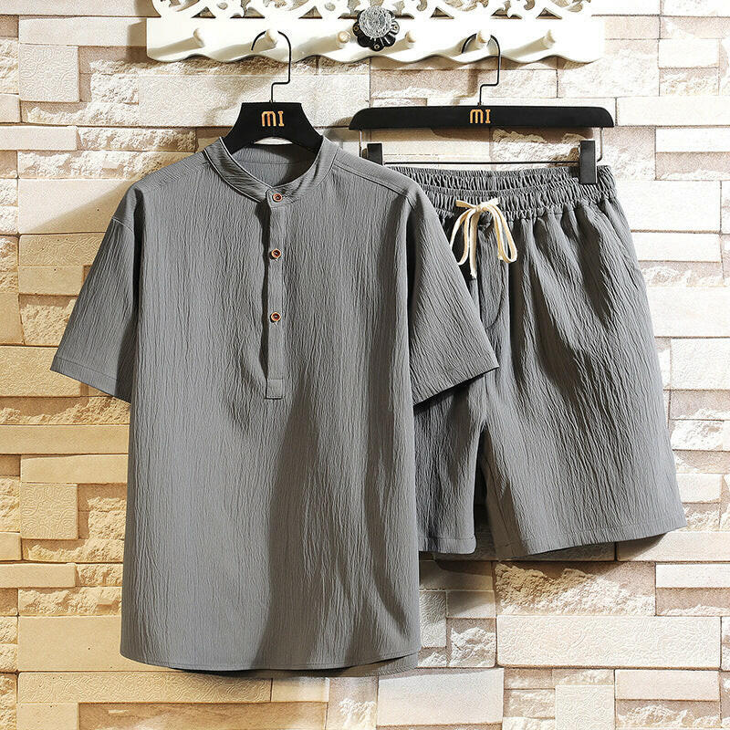 New Summer Two-Piece Set Stand Collar and Short Sleeves