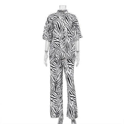 Satin Zebra Striped Matching Suit