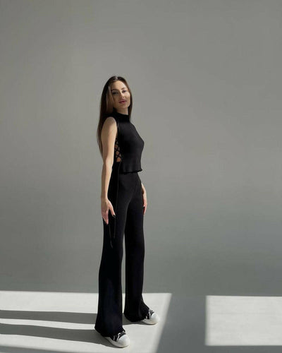 Knitted Woven Vest Pants 2 Pieces Matching Suit