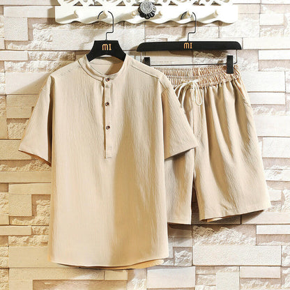 New Summer Two-Piece Set Stand Collar and Short Sleeves