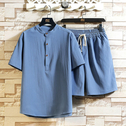 New Summer Two-Piece Set Stand Collar and Short Sleeves