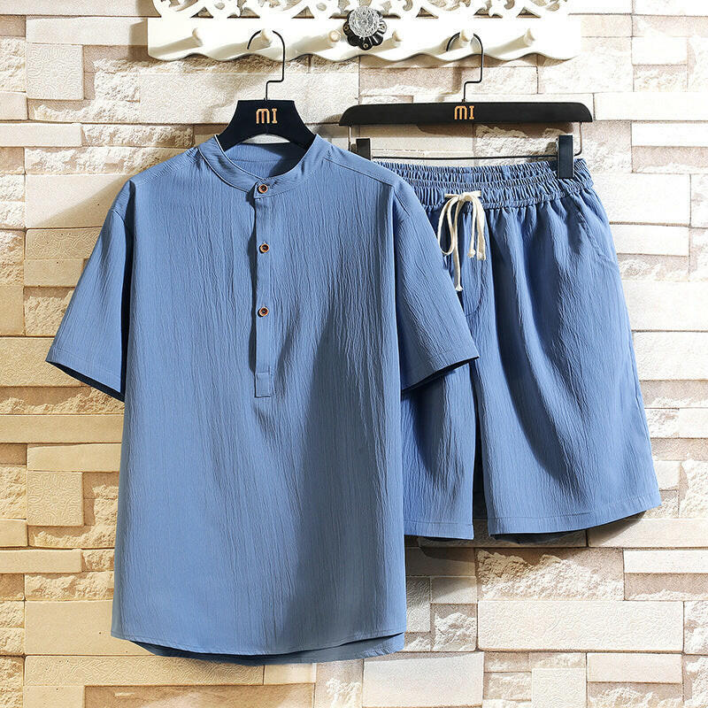 New Summer Two-Piece Set Stand Collar and Short Sleeves