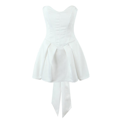 White Bow Swing Strapless Dress