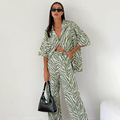 Satin Zebra Striped Matching Suit