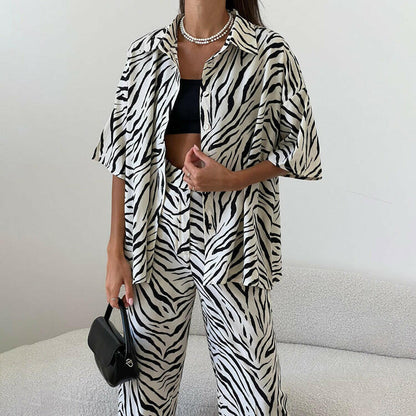 Satin Zebra Striped Matching Suit