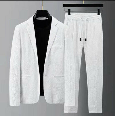 White Men's Casual Suit Jacket Men's Set