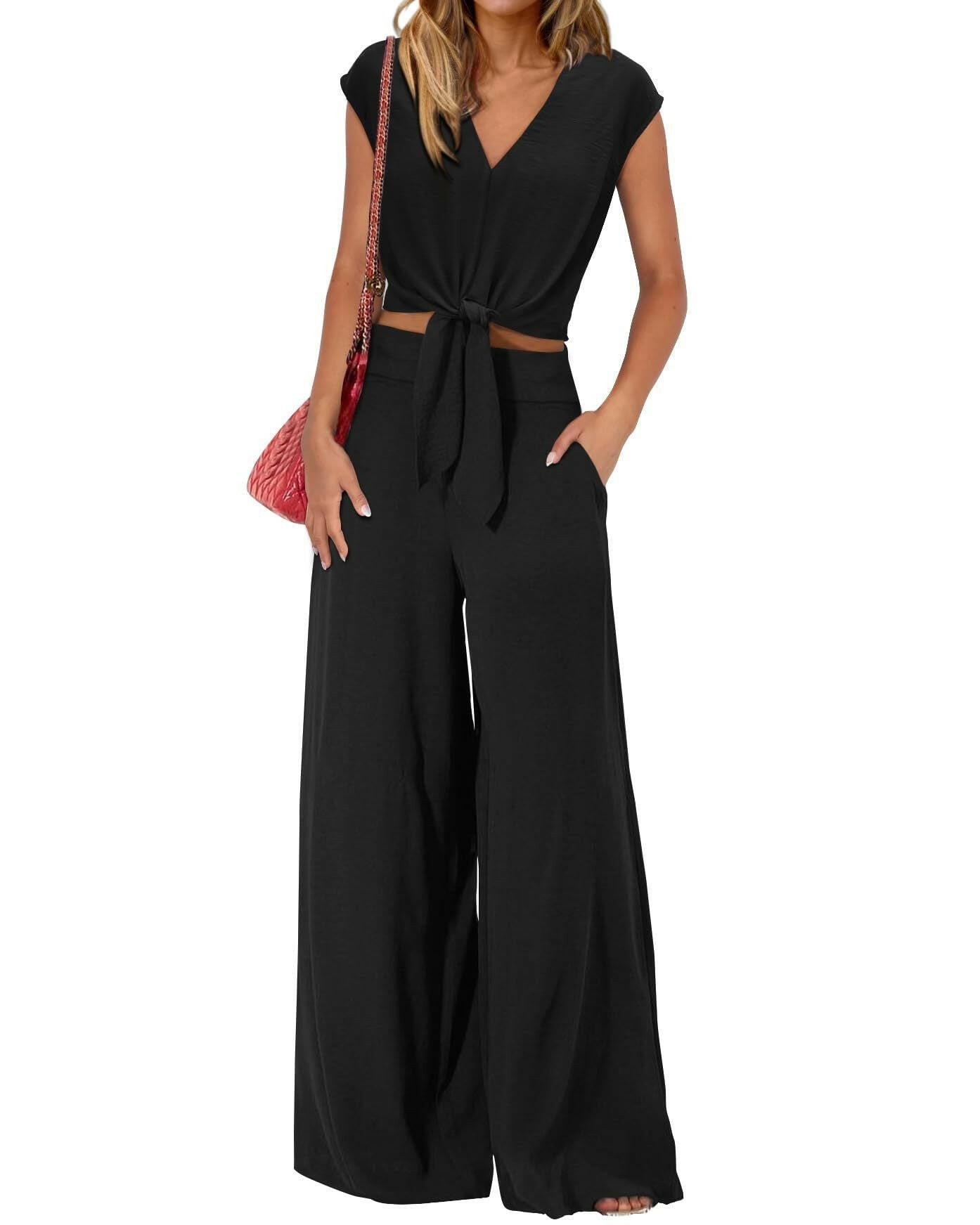 Women's 2-piece Set Belt Midriff-baring Top