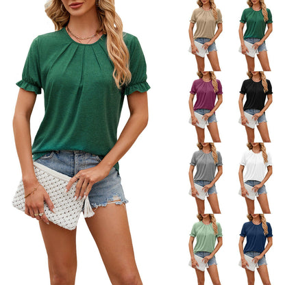 Solid Color Round Neck Loose Short Sleeve T-shirt