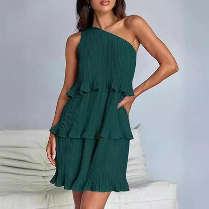 Women's Shoulder Layered Stitching Hem Dress