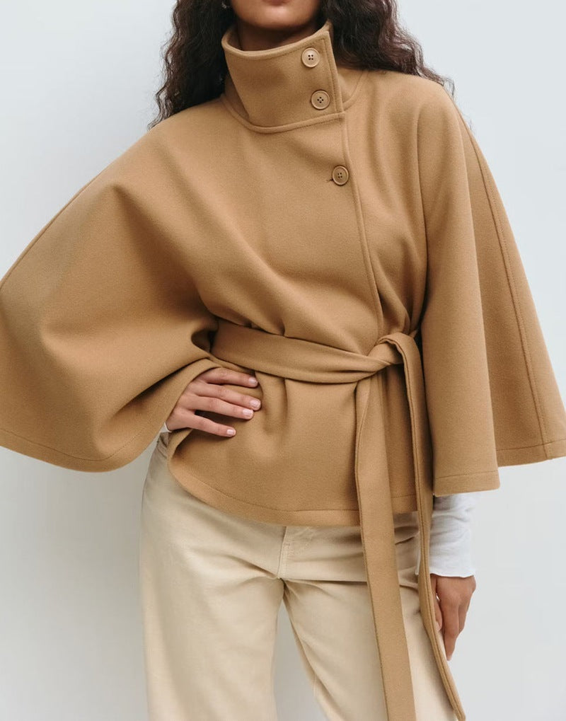 Women’s Belted High Neck Batwing Coat