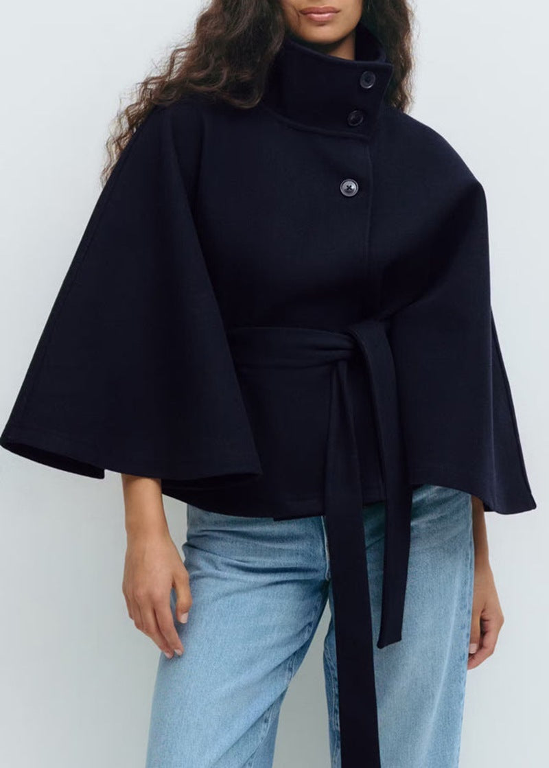 Women’s Belted High Neck Batwing Coat