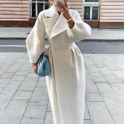 Women's Classic Winter Long Coat Double-Breasted Belted Trench