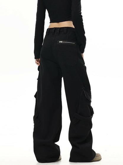 Straight Washed Drawstring Pants With Drawstring