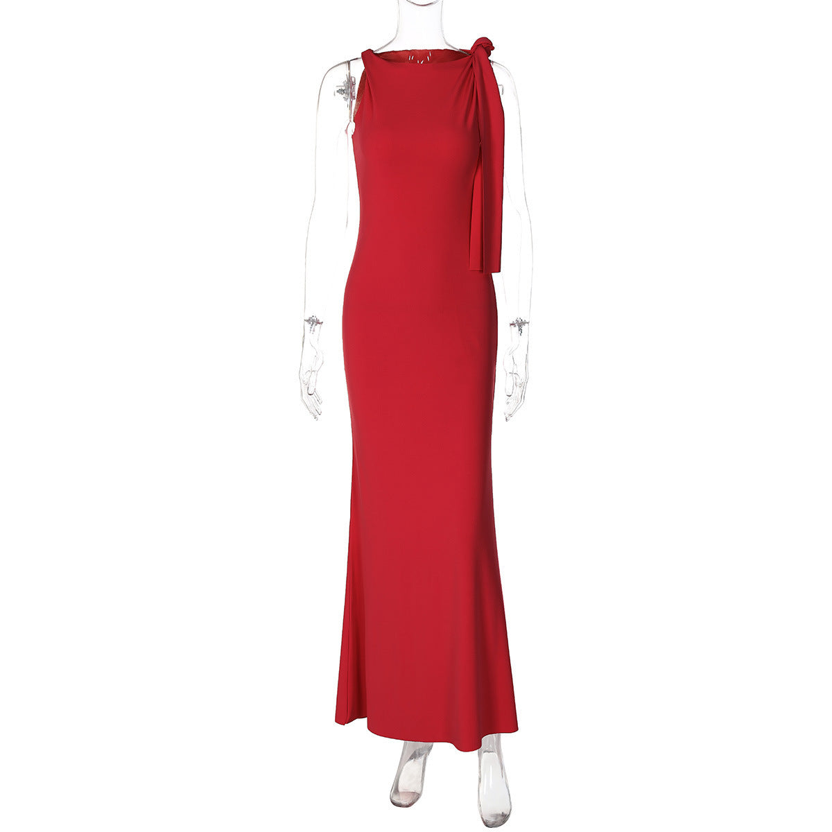 One-shoulder Ribbon Long Dress Ins Fashion Slim Sleeveless Dresses