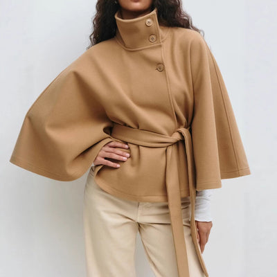 Women’s Belted High Neck Batwing Coat